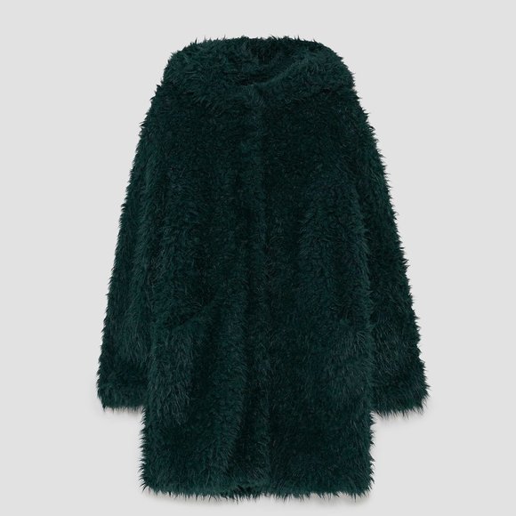 Zara Forest Green Hooded Teddy Coat (Medium) - Picture 1 of 4